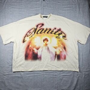 Sanity Pain Is Peace Oversized Graphic T-Shirt XL Cream Rhinestone Angel Tee